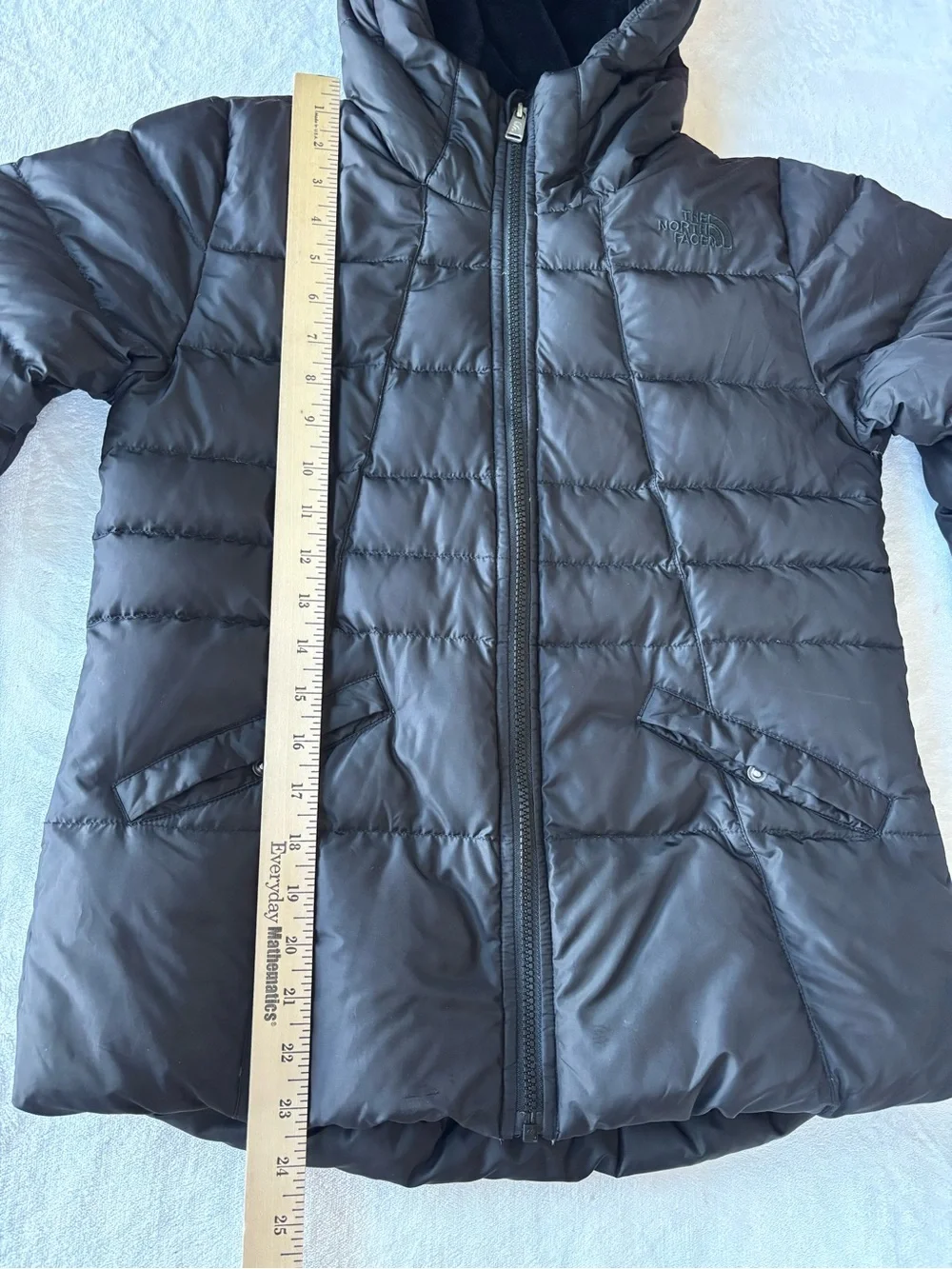 The North Face Girls Size Large 14/16 Goose Down Fleece Hooded Jacket Black